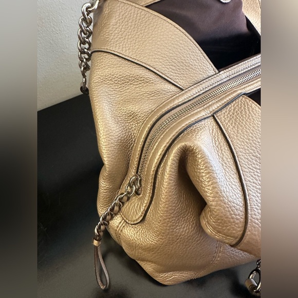 Coach Lexy Metallic Platinum Gold Triple Compartment Shoulder Bag EUC - Picture 11 of 14